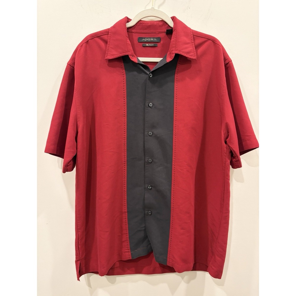Axist Silk Touch Men's L 90's Colorblock Red Black Short Sleeve Button classy